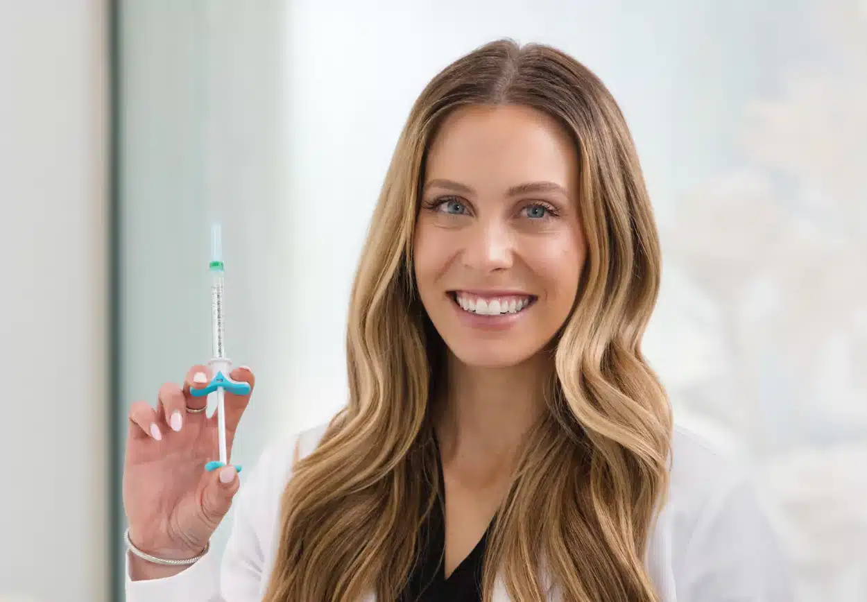 Morpheus8 logo with model woman smiling.