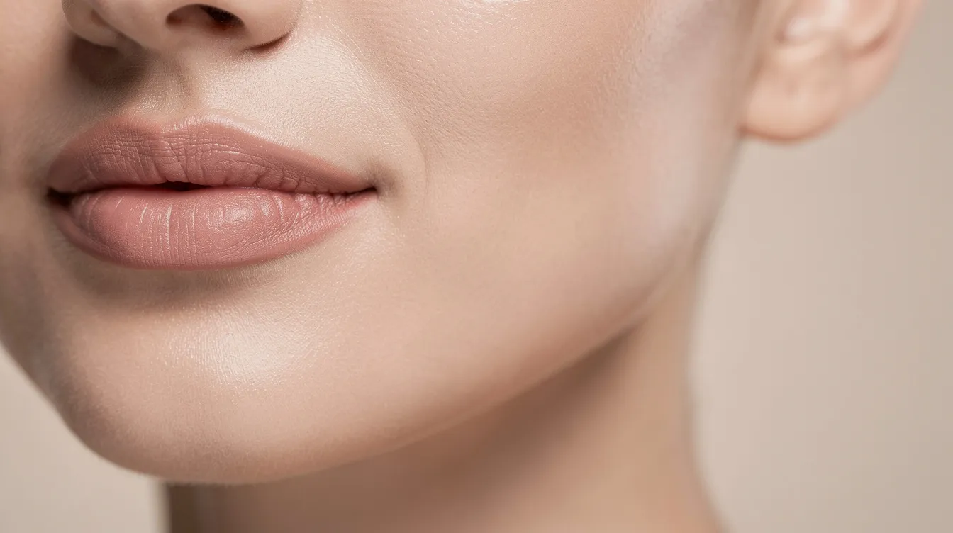The image features a close-up of radiant, smooth facial skin showcasing an even tone, highlighting the results of rf microneedling treatment aimed at improving skin texture and reducing acne scars. The skin appears youthful with minimal redness, reflecting successful collagen and elastin production through this minimally invasive cosmetic procedure.